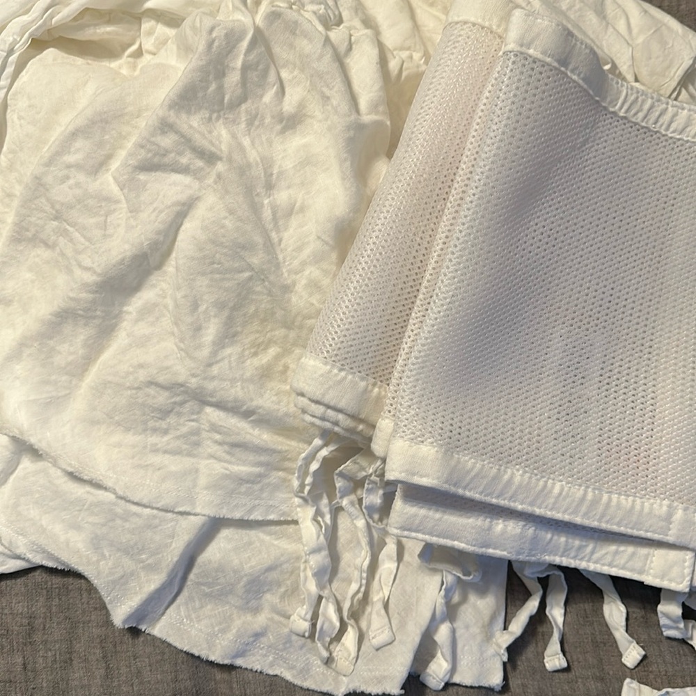 PotteryBarnKids Ruffle Linen Crib Skirt & BreathableBaby Linen Mesh Liner White